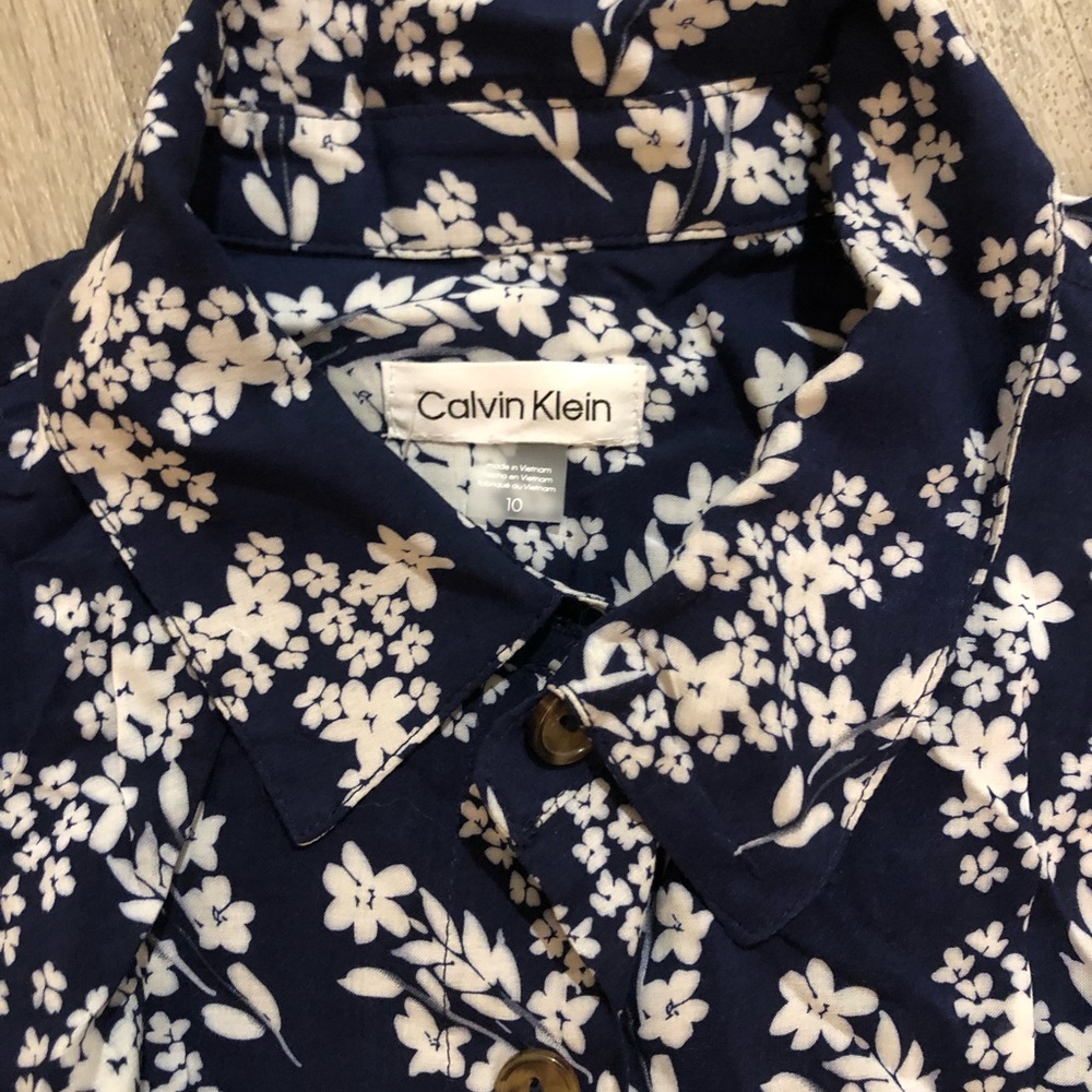 Calvin Klein Navy Floral Midi Dress - Picture 2 of 2